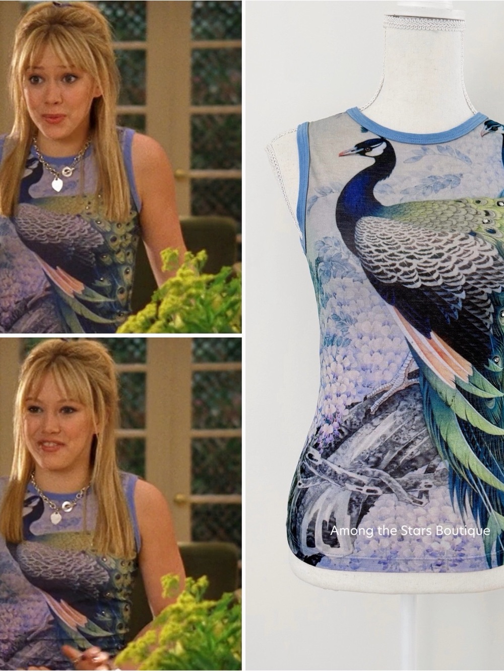 Extremely Rare Y2K Vintage Peacock Rhinestone Sleeveless Top ASO Lizzie McGuire